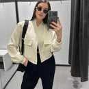 Jacket Coat White Autumn Winter Button Baseball Aviator Cropped Jackets for Women Long Sleeve Crop Outerwear