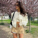 Jacket Coat White Autumn Winter Button Baseball Aviator Cropped Jackets for Women Long Sleeve Crop Outerwear