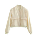 Jacket Coat White Autumn Winter Button Baseball Aviator Cropped Jackets for Women Long Sleeve Crop Outerwear