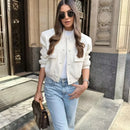Jacket Coat White Autumn Winter Button Baseball Aviator Cropped Jackets for Women Long Sleeve Crop Outerwear