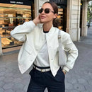 Jacket Coat White Autumn Winter Button Baseball Aviator Cropped Jackets for Women Long Sleeve Crop Outerwear